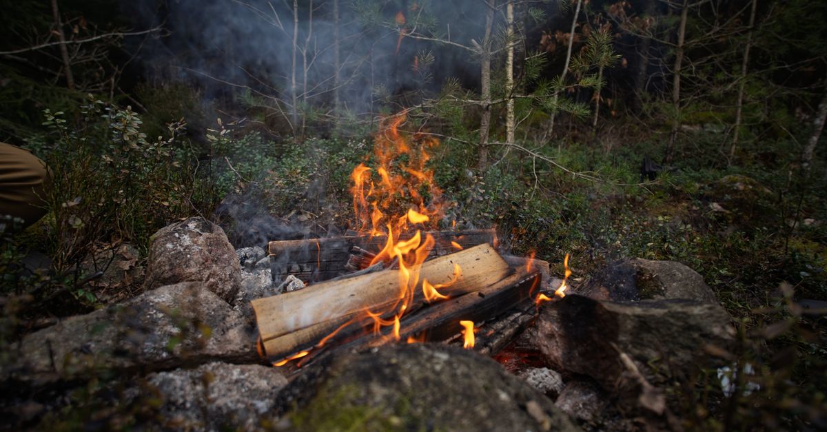 Making fire in the rain, flame catching in a wet forest